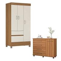 Cômoda Flora E Guarda Roupa Solteiro Wind Amêndola Off White - Demóbile - 1