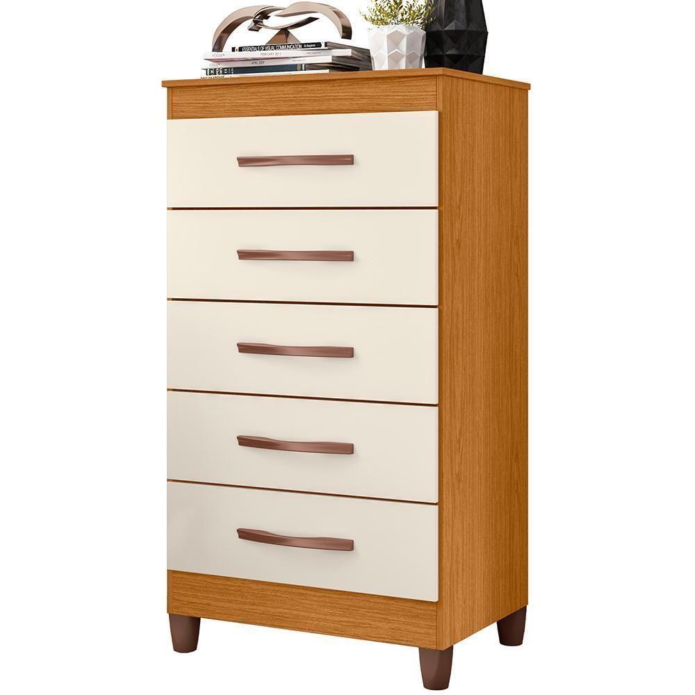 Cômoda Esmeralda 5 Gavetas Cinamomo/off White - Móveis Albatroz Cinamomo/off White - 1