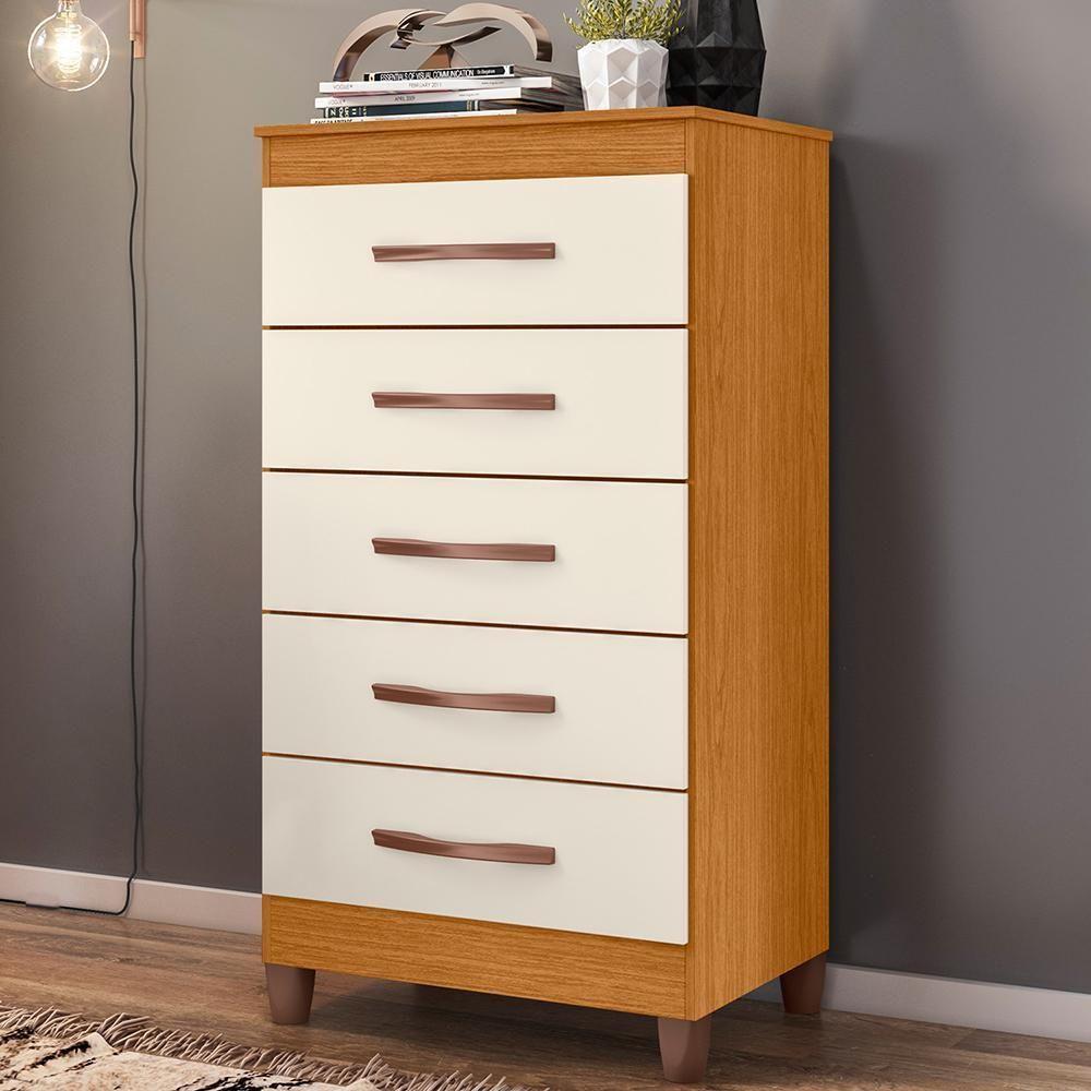 Cômoda Esmeralda 5 Gavetas Cinamomo/off White - Móveis Albatroz Cinamomo/off White - 2