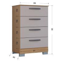 Cômoda 867 4 Gavetas Com Armário Multiuso 2 Portas Pequeno Damasco Off White - Poquema - 2