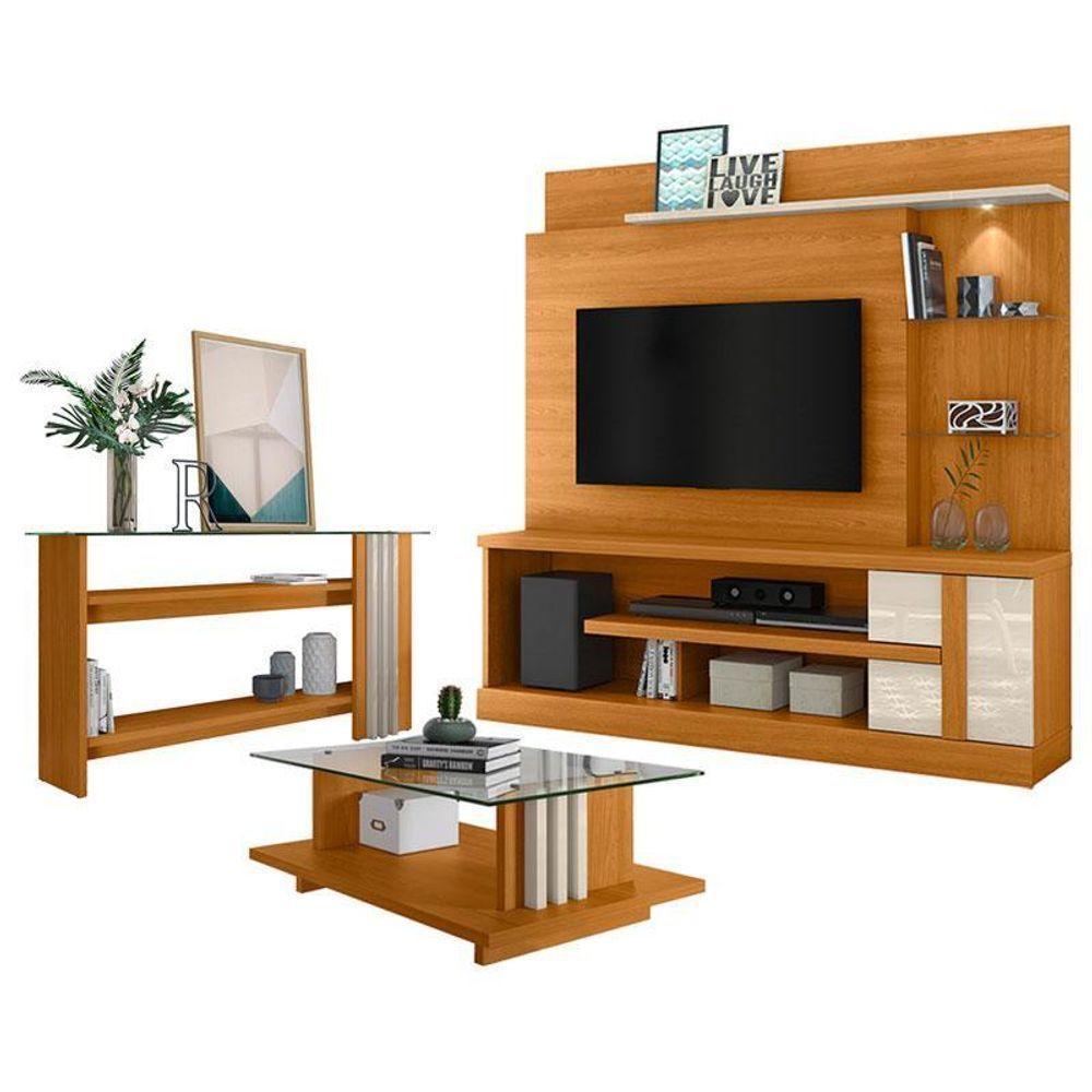 Estante Home Theater Alan Com Aparador E Mesa De Centro Frizz Cinamomo Off White - Madetec - 1