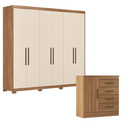 Cômoda e Guarda Roupa Casal Montevideu Venice 6 Portas Giratórias 4 Gavetas em MDP Amendola Touch