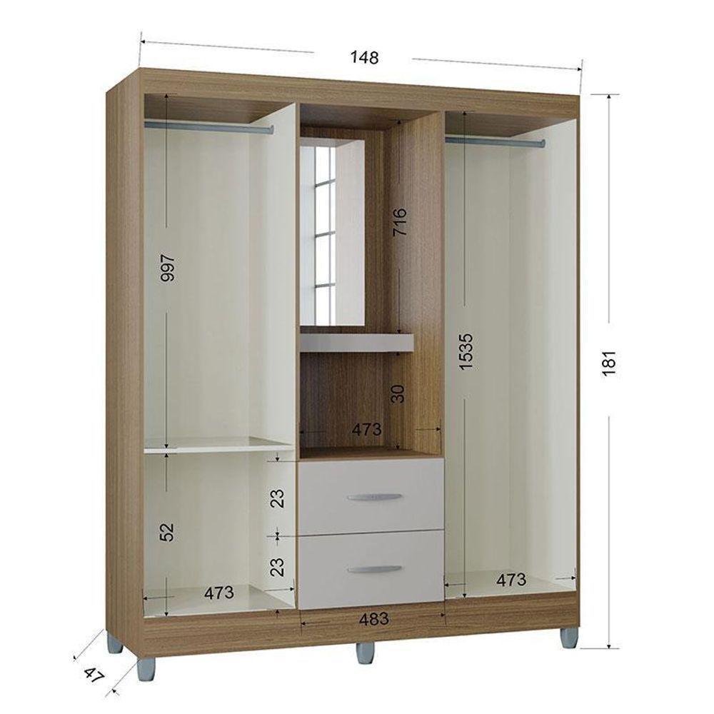 Cômoda 867 4 Gavetas Com Guarda Roupa Solteiro Córdoba 4 Portas Castanho Off White - Poquema - 6