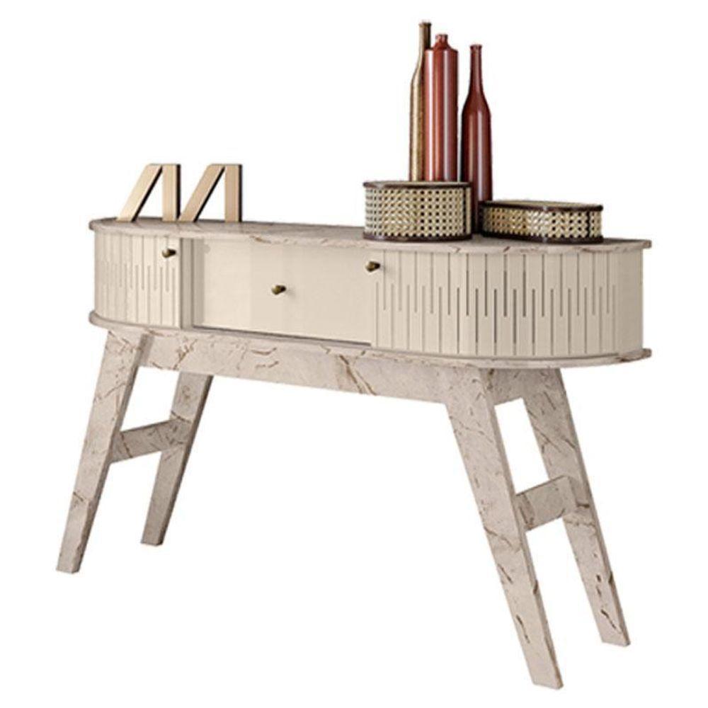 Estante Home Theater Com Bancada Suspensa Monte Carlo Com Aparador Estoril Calacata Off White – Madetec - 4