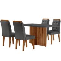 Sala De Jantar Mesa Olimpia 120cm Mdf Vidro Canto Copo Com 4 Cadeiras Carol Grafite Com Imbuia - 7