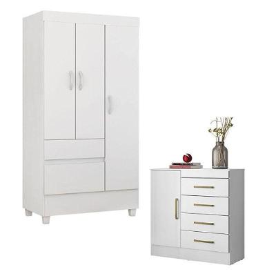 Cômoda e Guarda Roupa Solteiro Montevidéu Wind 4 Portas 6 Gavetas em MDP Branco Flex