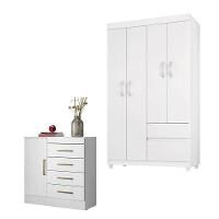 Cômoda Montevidéu E Guarda Roupa Solteiro Lótus Branco Flex - Demóbile - 1