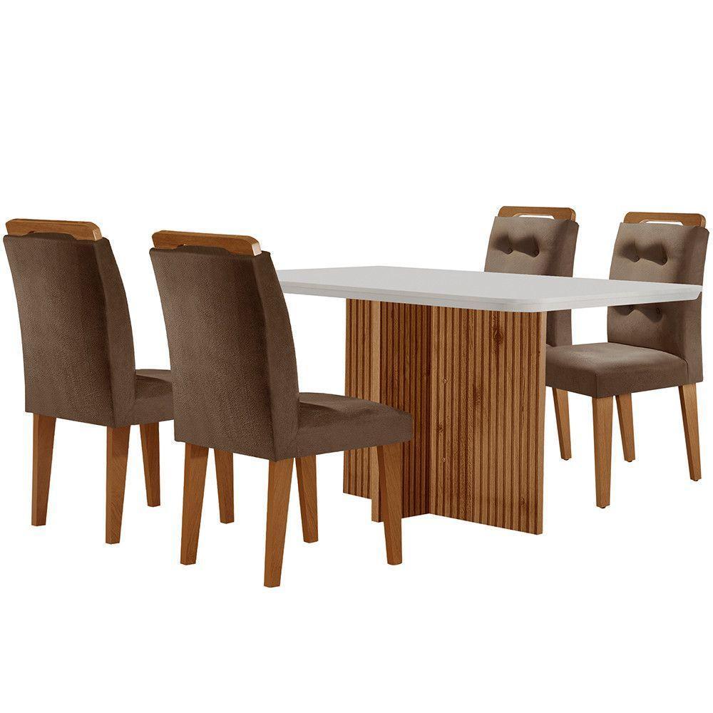 Sala De Jantar Mesa Olímpia 120cm Mdf Canto Copo Com 4 Cadeiras Carol Marrom, Off White E Imbuia - 2