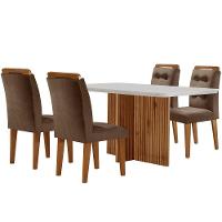 Sala De Jantar Mesa Olímpia 120cm Mdf Canto Copo Com 4 Cadeiras Carol Marrom, Off White E Imbuia - 3