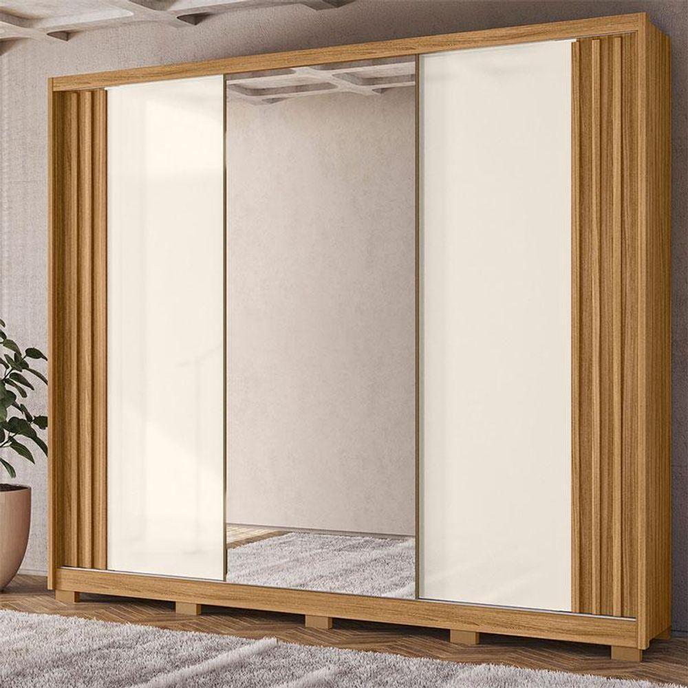 Guarda Roupa Casal Ambiente Arizona 3 Portas Freijó Off White Com Espelho - Moval - 1
