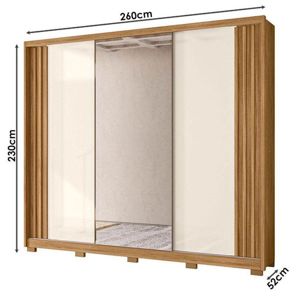 Guarda Roupa Casal Ambiente Arizona 3 Portas Freijó Off White Com Espelho - Moval - 2