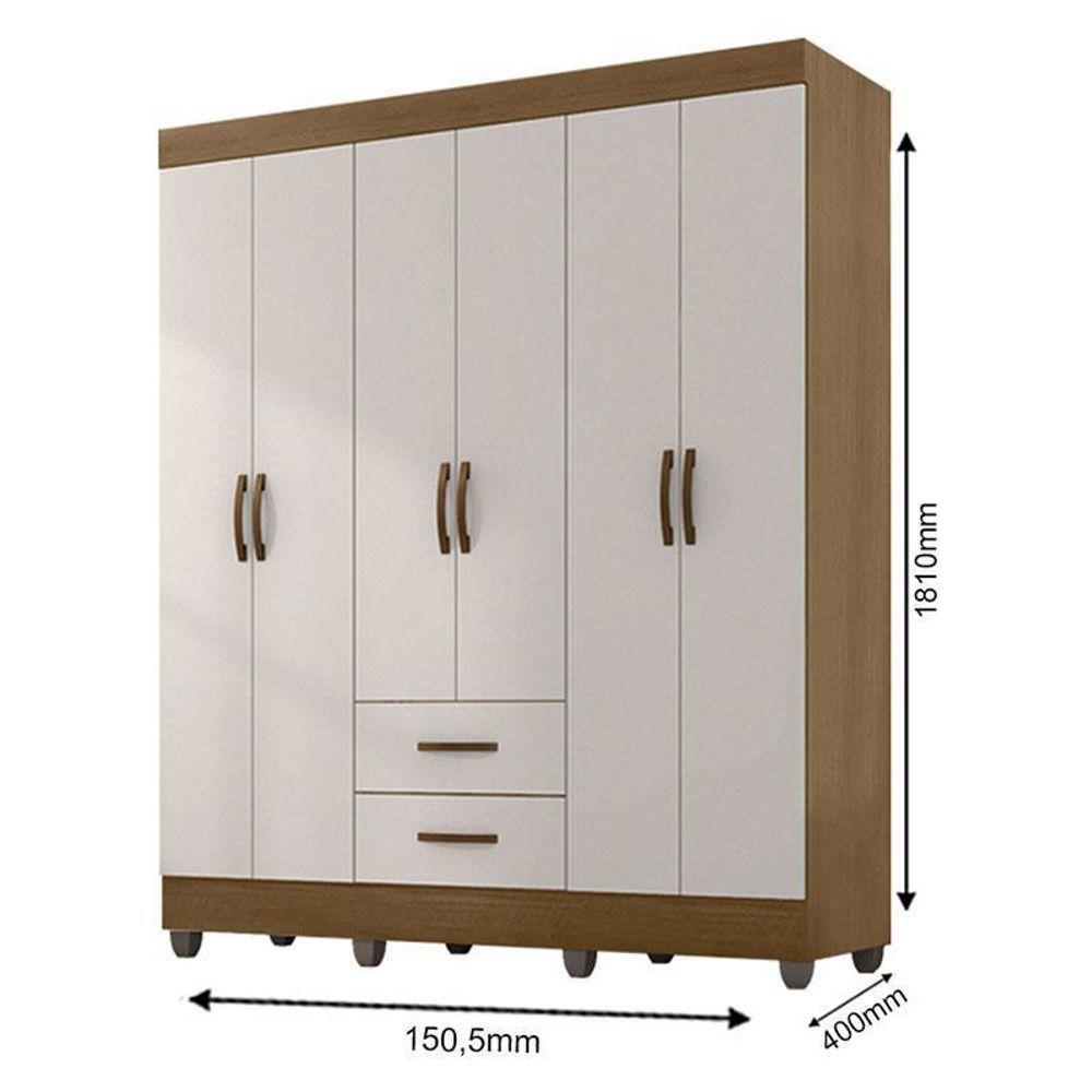 Guarda Roupa Casal 6 Portas E Cômoda 4 Gavetas Lite Nature Off White – Móveis Leão - 3