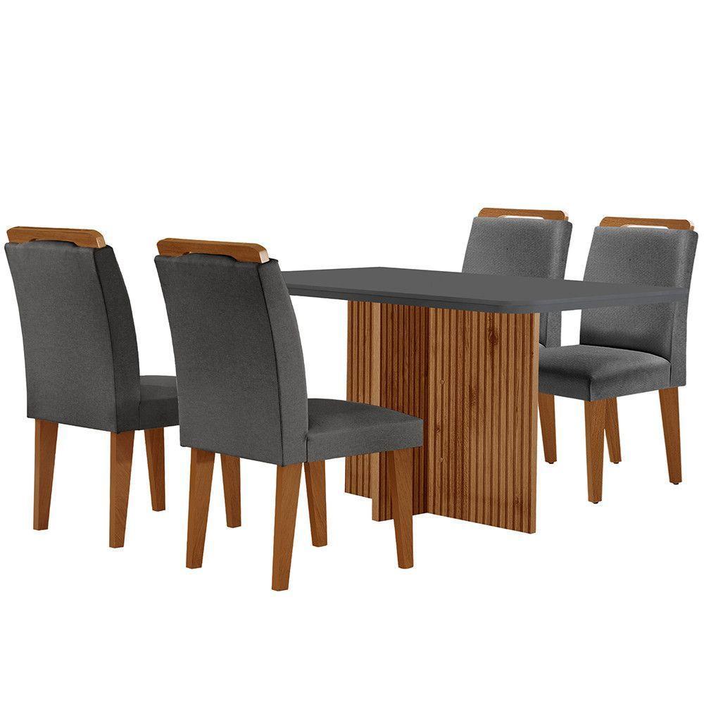 Sala De Jantar Mesa Olímpia 120cm Em Mdf E 4 Cadeiras Athenas Moderna Grafite Com Imbuia - 6