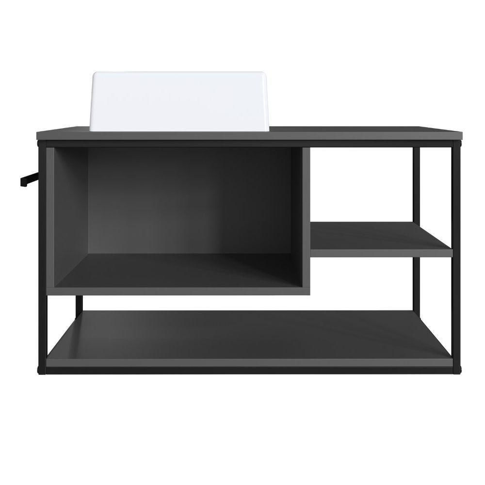 Gabinete Suspenso Para Banheiro Com Lavatório E Porta Basculante Grafite - 6