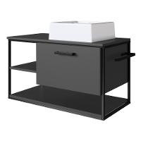 Gabinete Suspenso Para Banheiro Com Lavatório E Porta Basculante Grafite