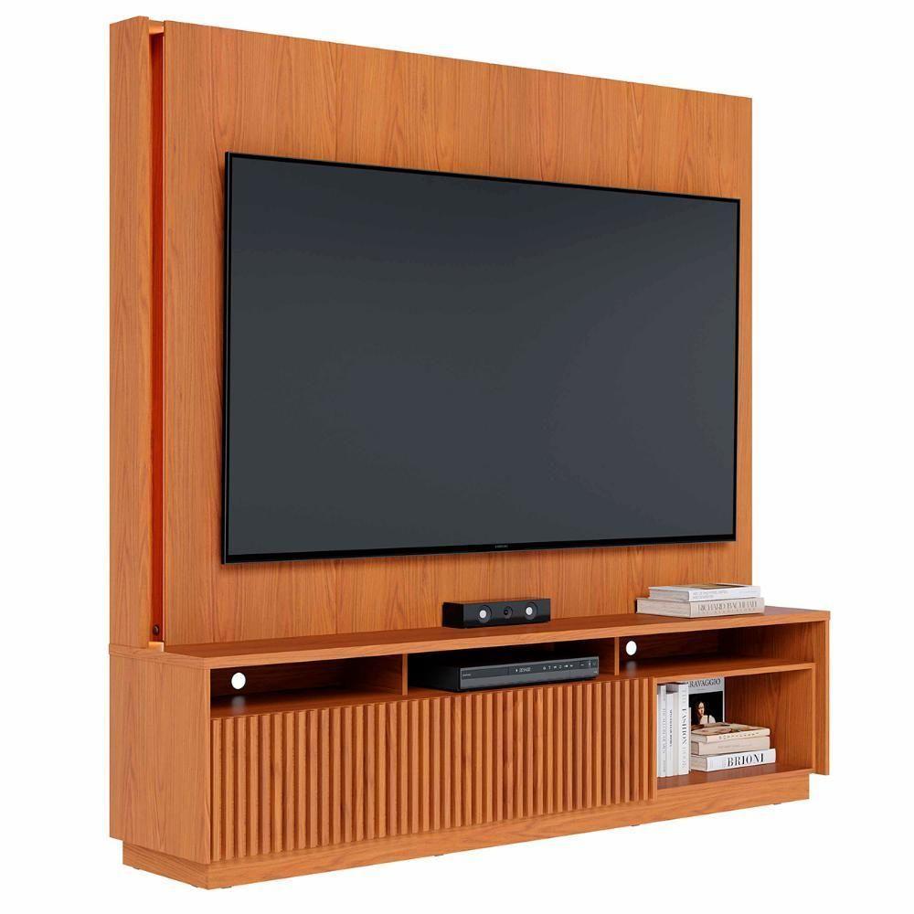 Estante Painel Tv 75 Pol Com Led 200cm Mafra Freijó C05 - Mpozenato - 1