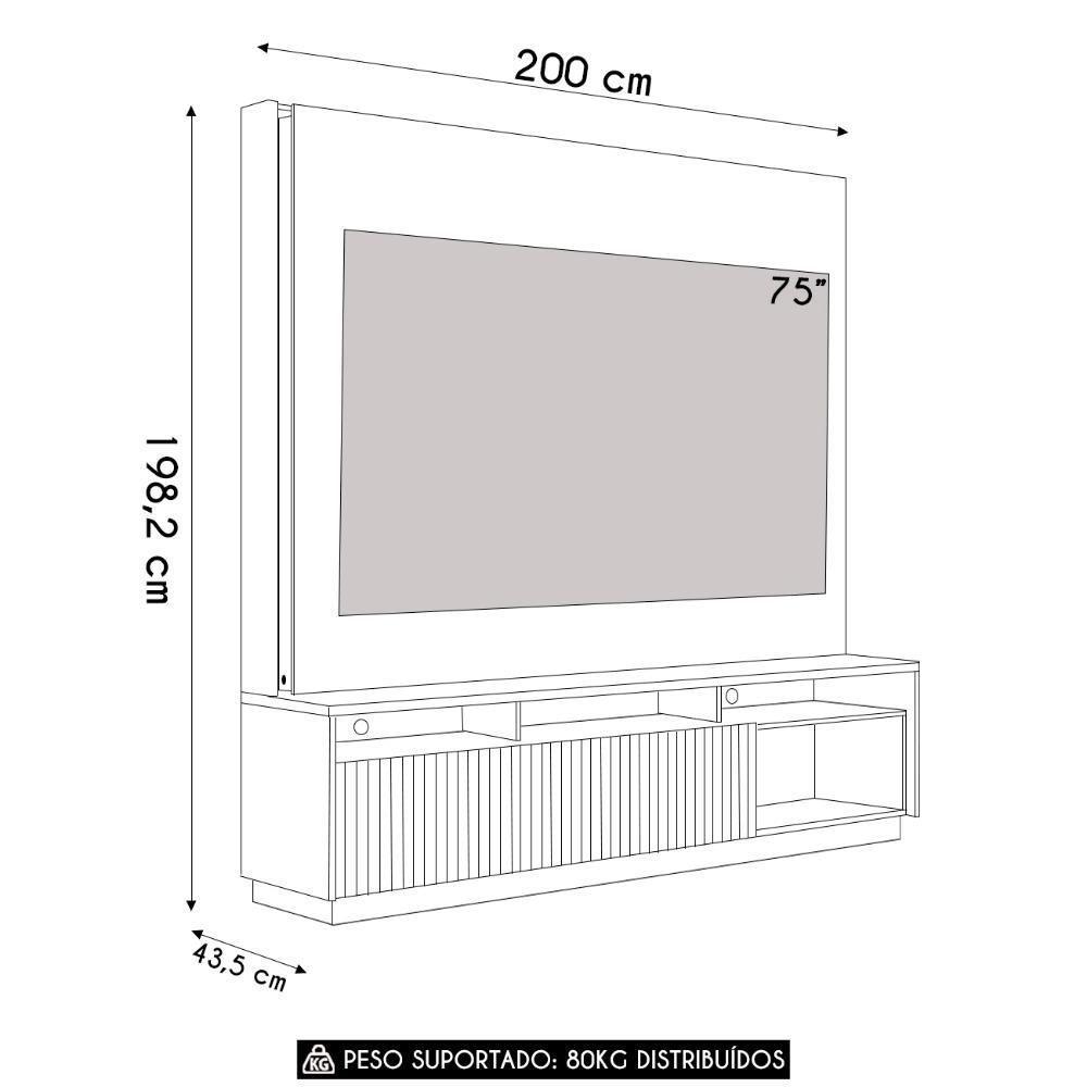 Estante Painel Tv 75 Pol Com Led 200cm Mafra Freijó C05 - Mpozenato - 4