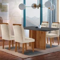 Sala De Jantar Mesa Olimpia 120cm Mdf Vidro Canto Copo Com 4 Cadeiras Carol Creme, Grafite E Imbuia - 1