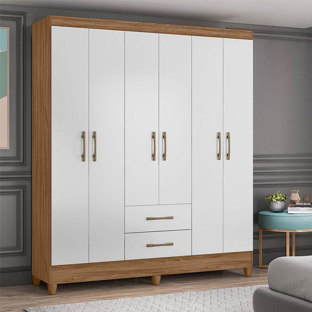 Guarda Roupa Casal Ambiente Panamá 6 Portas Naturale Branco - Moval - 1