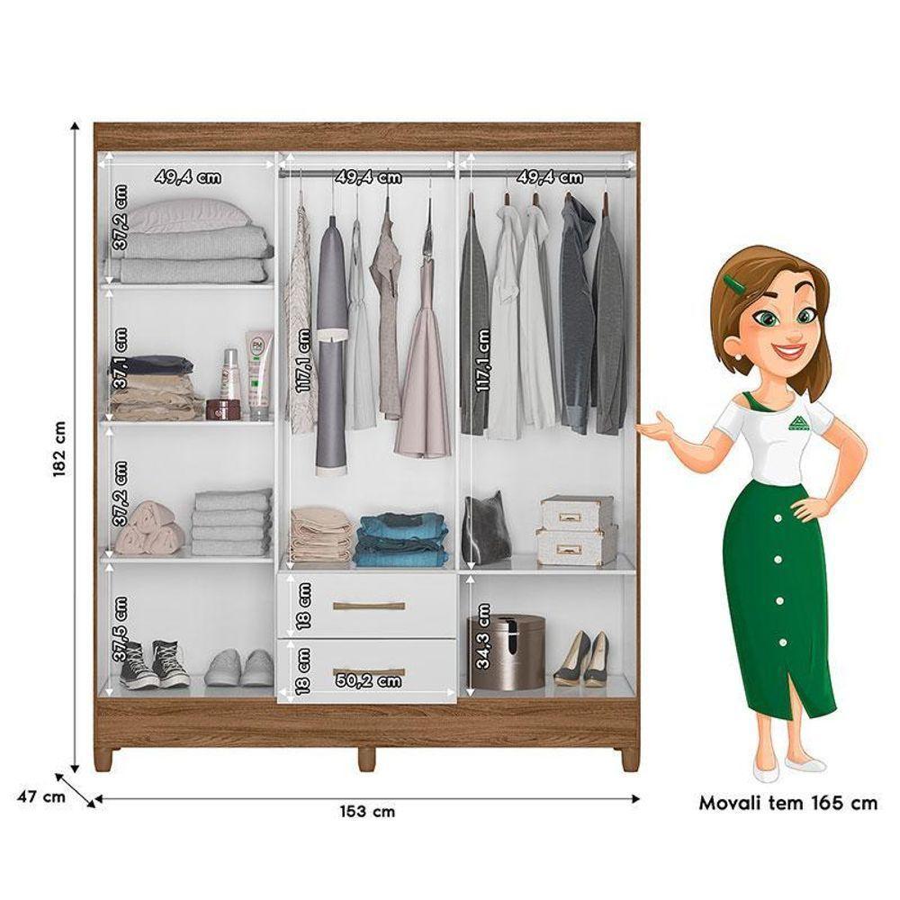 Guarda Roupa Casal Ambiente Panamá 6 Portas Naturale Branco - Moval - 2