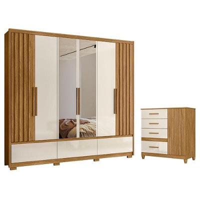 Guarda Roupa Casal e Cômoda Amazonas Vênus 6 Portas Giratórias 5 Gavetas MDP Freijó Off White