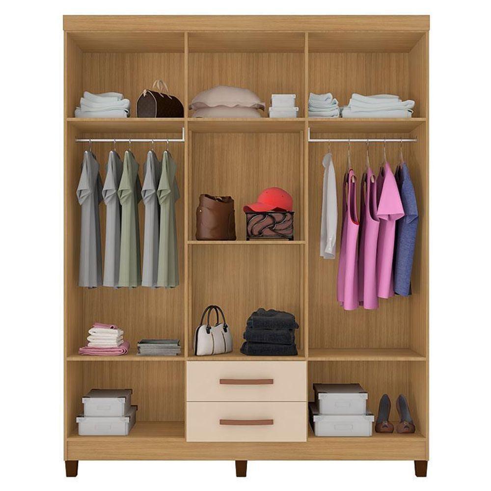 Guarda Roupa Casal Modena Com Cômoda Madri E Armário Multiuso Recife Carvalho Americano Off White – Incorplac - 4