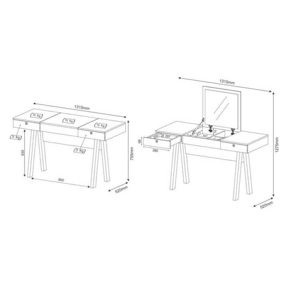 Penteadeira/Escrivaninha Com Espelho Cr35017 Branca - 3