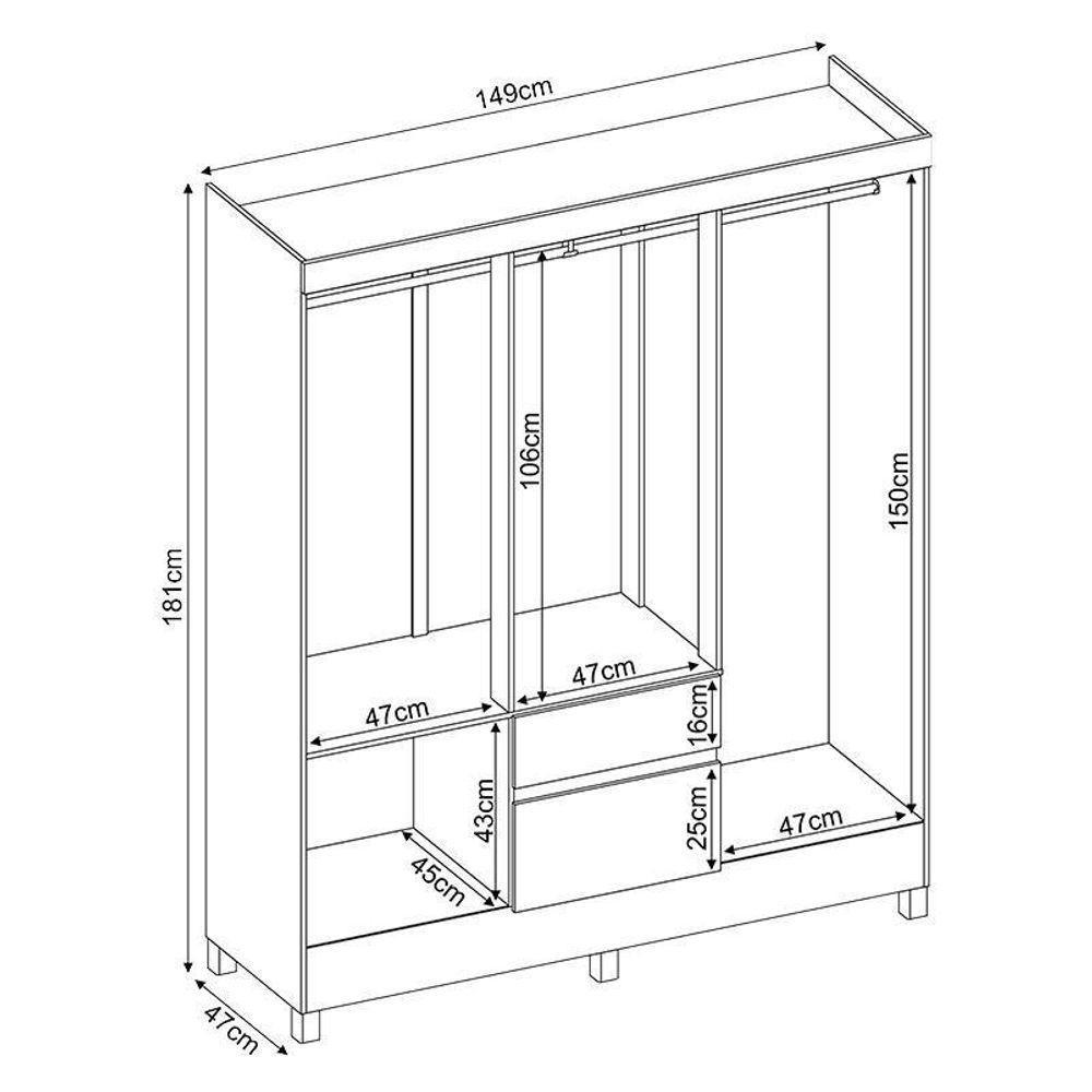 Guarda Roupa Casal Flash 2 Amêndola Touch Off White – Demóbile - 3
