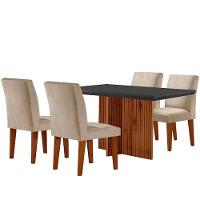 Sala De Jantar Mesa Olimpia 120mm Mdf Vidro Canto Reto Com 4 Cadeiras Creme/grafite/imbuia Ripado - 6
