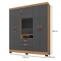 Guarda Roupa Casal Imperial Com Armário Multiuso Versátile Carvalho Americano Grafite – Incorplac - 2