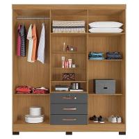 Guarda Roupa Casal Imperial Com Armário Multiuso Versátile Carvalho Americano Grafite – Incorplac - 3