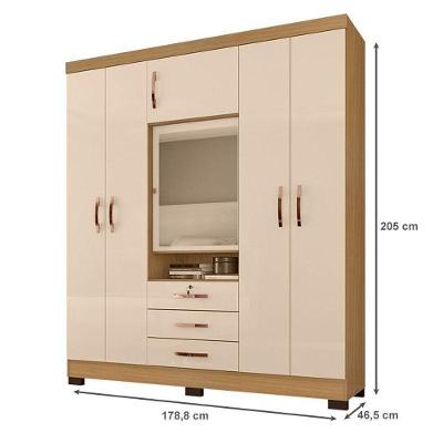 Guarda Roupa Casal Imperial com Cômoda Madri 6 Portas de Bater 3 Gavetas MDP Carvalho Americano Off