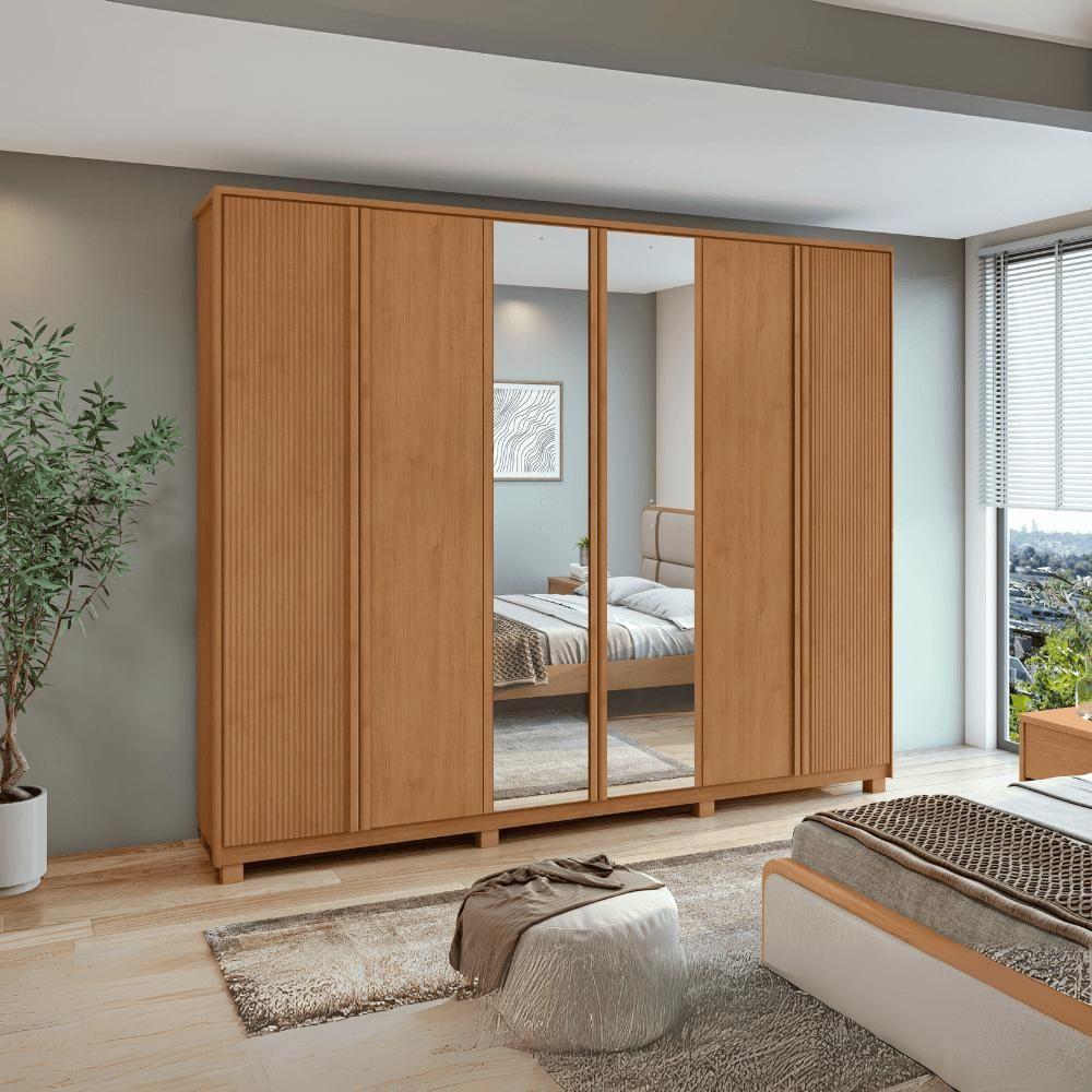 Guarda Roupa Casal Com Espelho 6 Portas 6 Gavetas Ollie Amêndoa Clean - 2