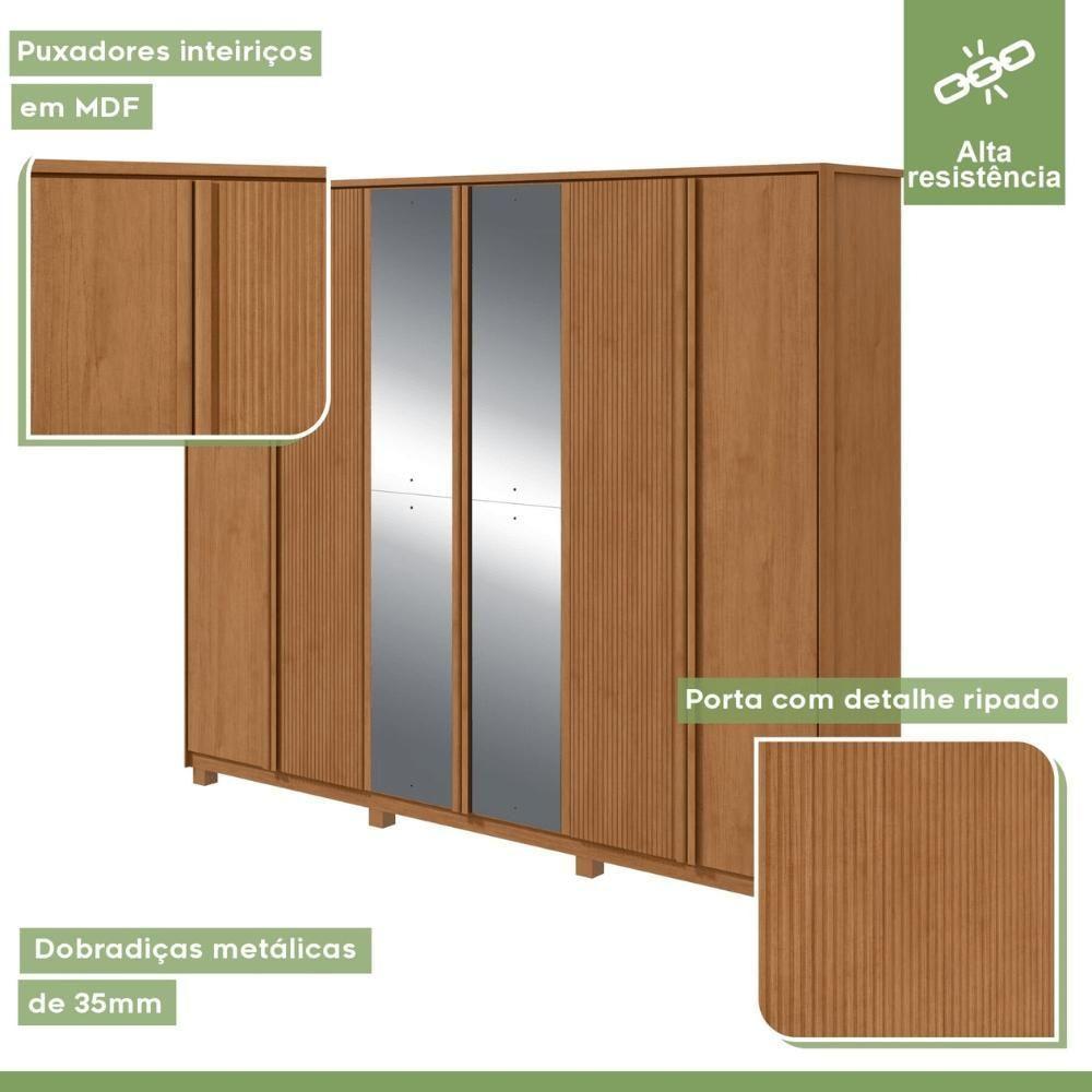 Guarda Roupa Casal Com Espelho 6 Portas 6 Gavetas Ollie Amêndoa Clean - 6