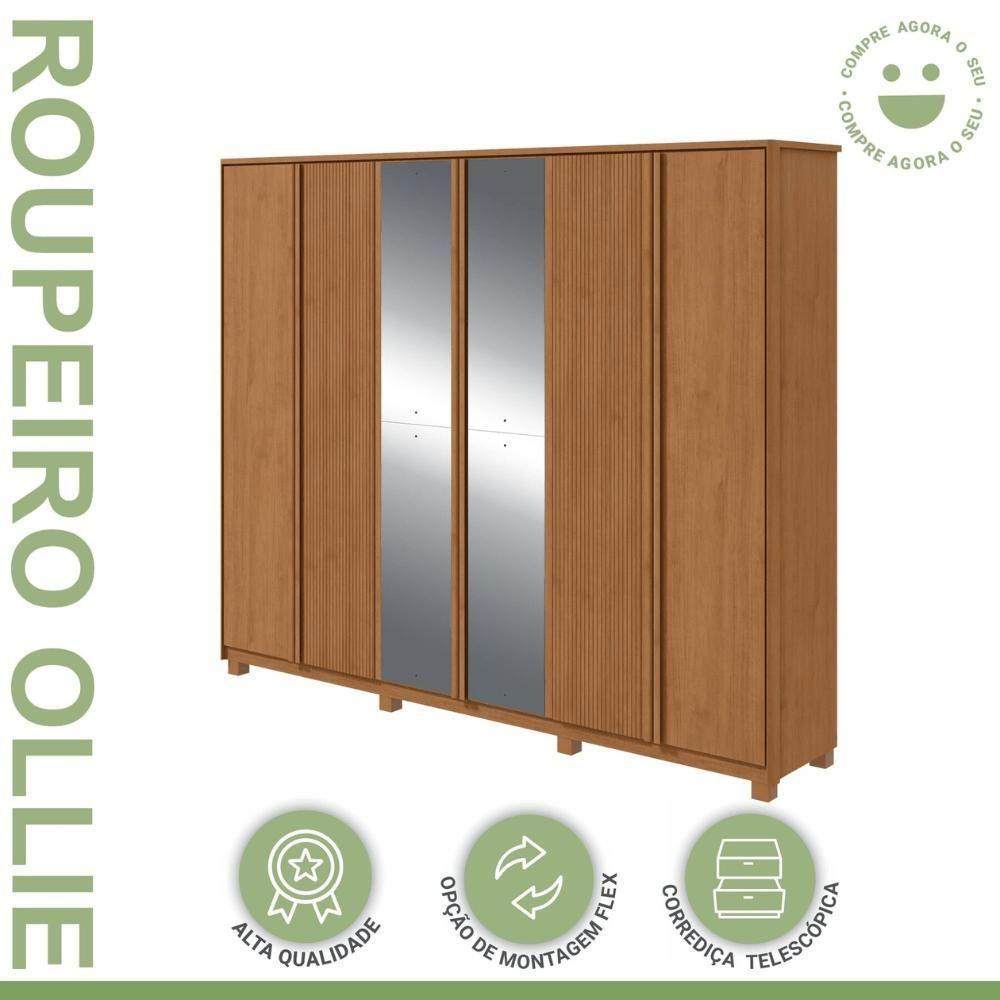 Guarda Roupa Casal Com Espelho 6 Portas 6 Gavetas Ollie Amêndoa Clean - 7