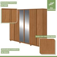 Guarda Roupa Casal Com Espelho 6 Portas 6 Gavetas Ollie Amêndoa Clean - 6