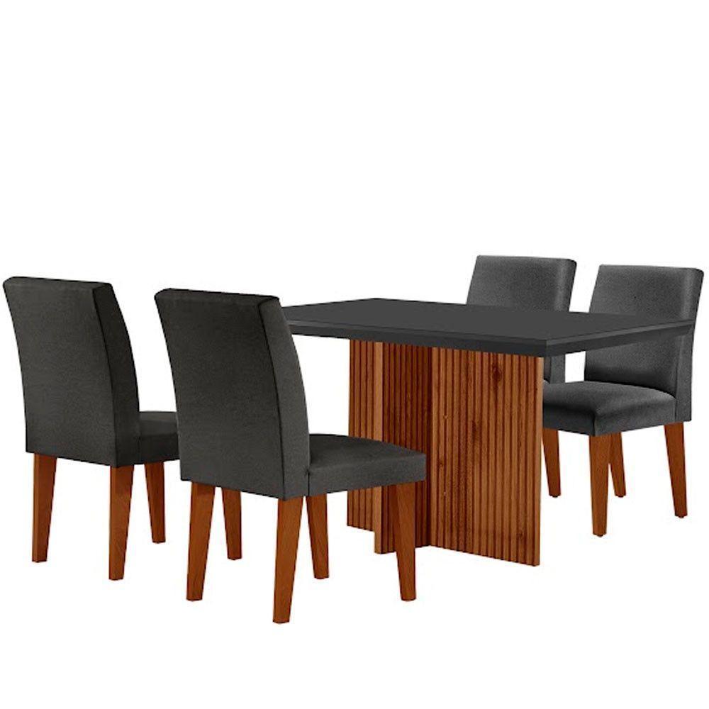 Sala De Jantar Mesa Olimpia 120mm Mdf Vidro Canto Reto Com 4 Cadeiras Grafite/grafite/imbuia Ripado - 6