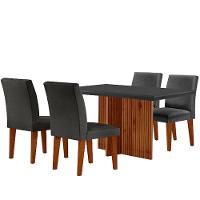 Sala De Jantar Mesa Olimpia 120mm Mdf Vidro Canto Reto Com 4 Cadeiras Grafite/grafite/imbuia Ripado - 6