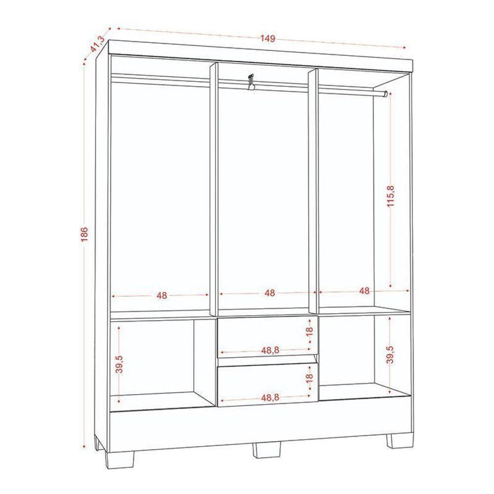 Guarda Roupa Casal Coimbra 2005138 Com Armário Multiuso New 2000191 E Cômoda 2014143 Atacama Off White - Aramóveis - 4