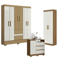 Guarda Roupa Casal Coimbra 2005138 Com Armário Multiuso New 2000191 E Cômoda 2014143 Atacama Off White - Aramóveis - 1