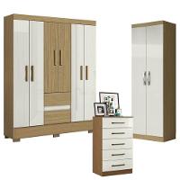 Guarda Roupa Casal Coimbra 2005138 Com Armário Multiuso New 2000192 E Cômoda 2014140 Atacama Off White - Aramóveis - 1