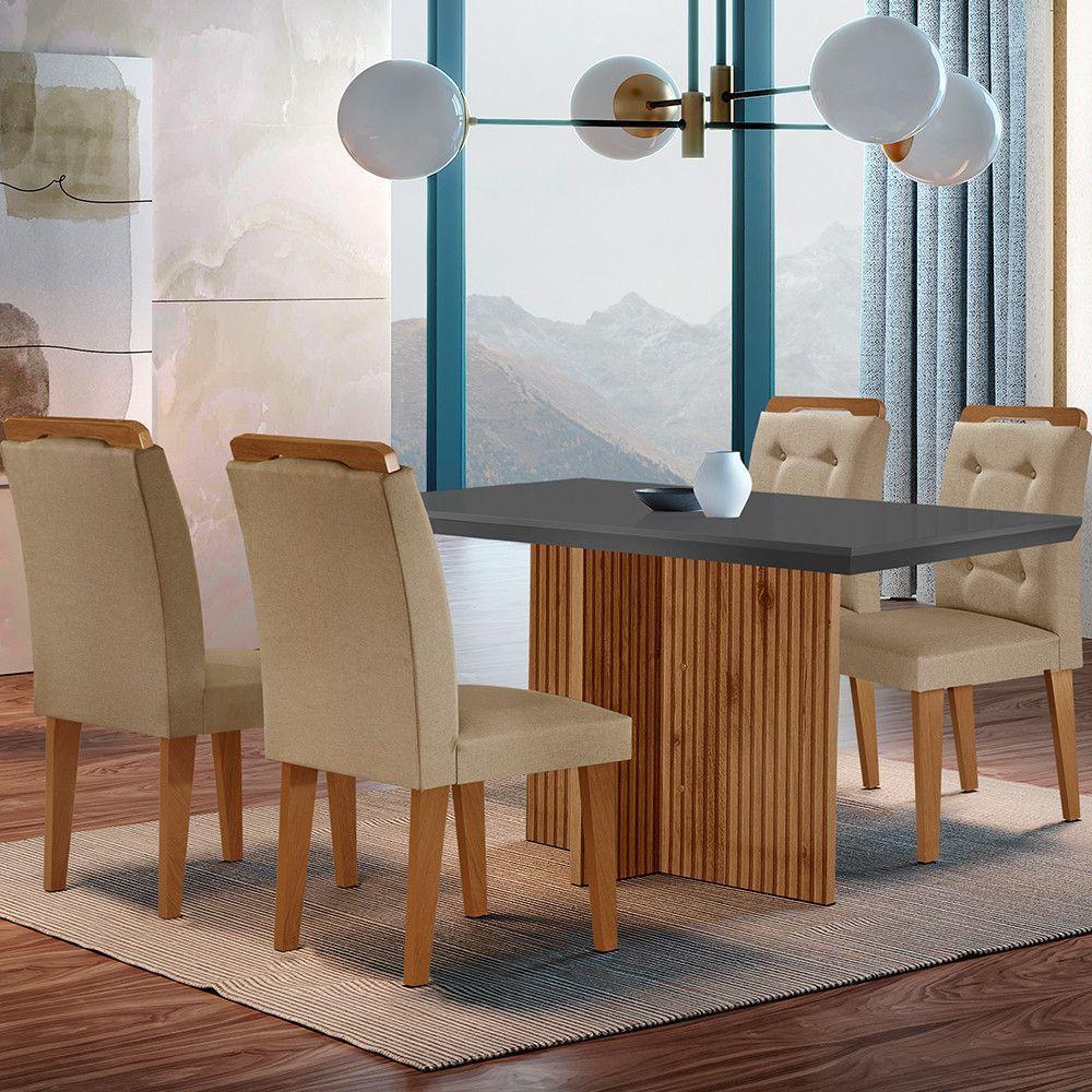 Sala De Jantar Mesa Olimpia 120cm Mdf Vidro Canto Copo Com 4 Cadeiras Turim / Grafite / Imbuia - 1