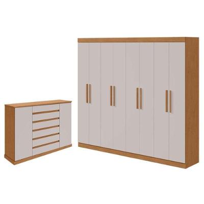 Guarda Roupa Casal Andara Soft E Cômoda Sapateira Vedra Amêndoa Clean Off White – Lopas
