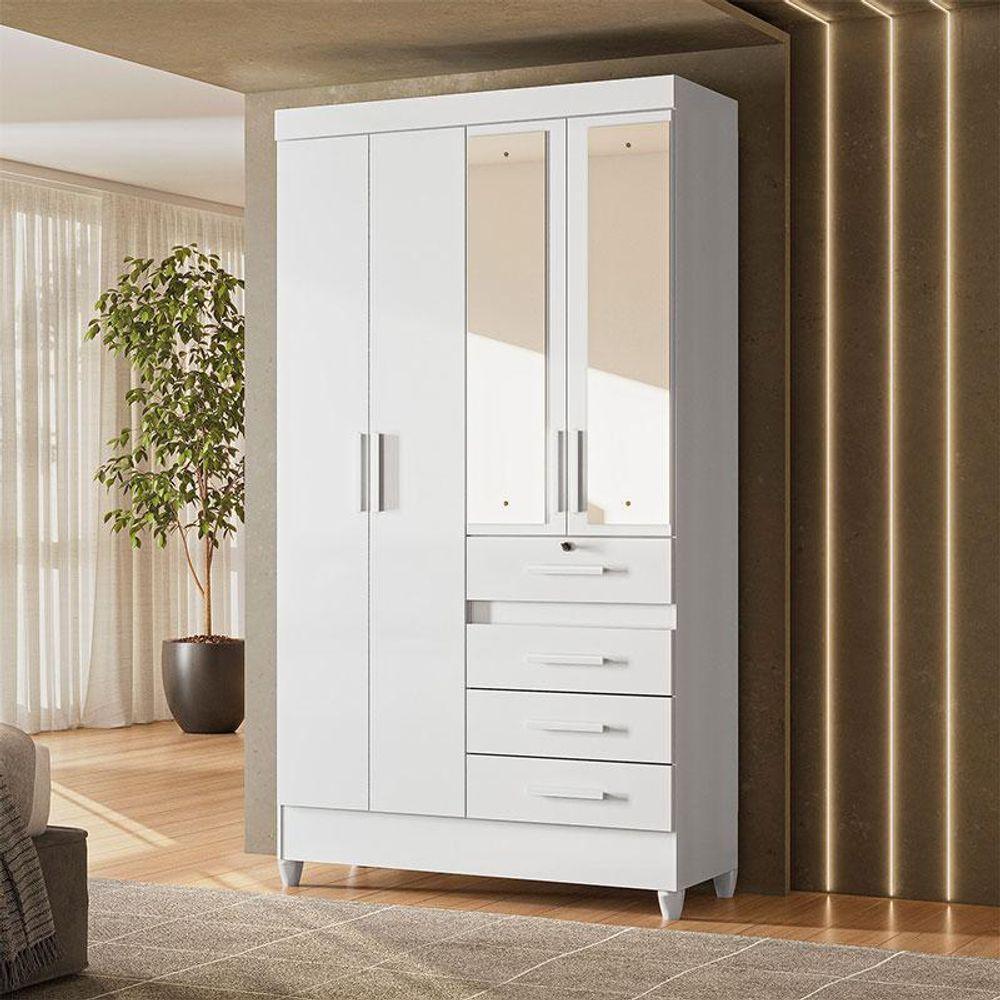 Guarda Roupa Infantil Ambiente Sobral 4 Portas Branco Flex Com Espelho - Moval - 1