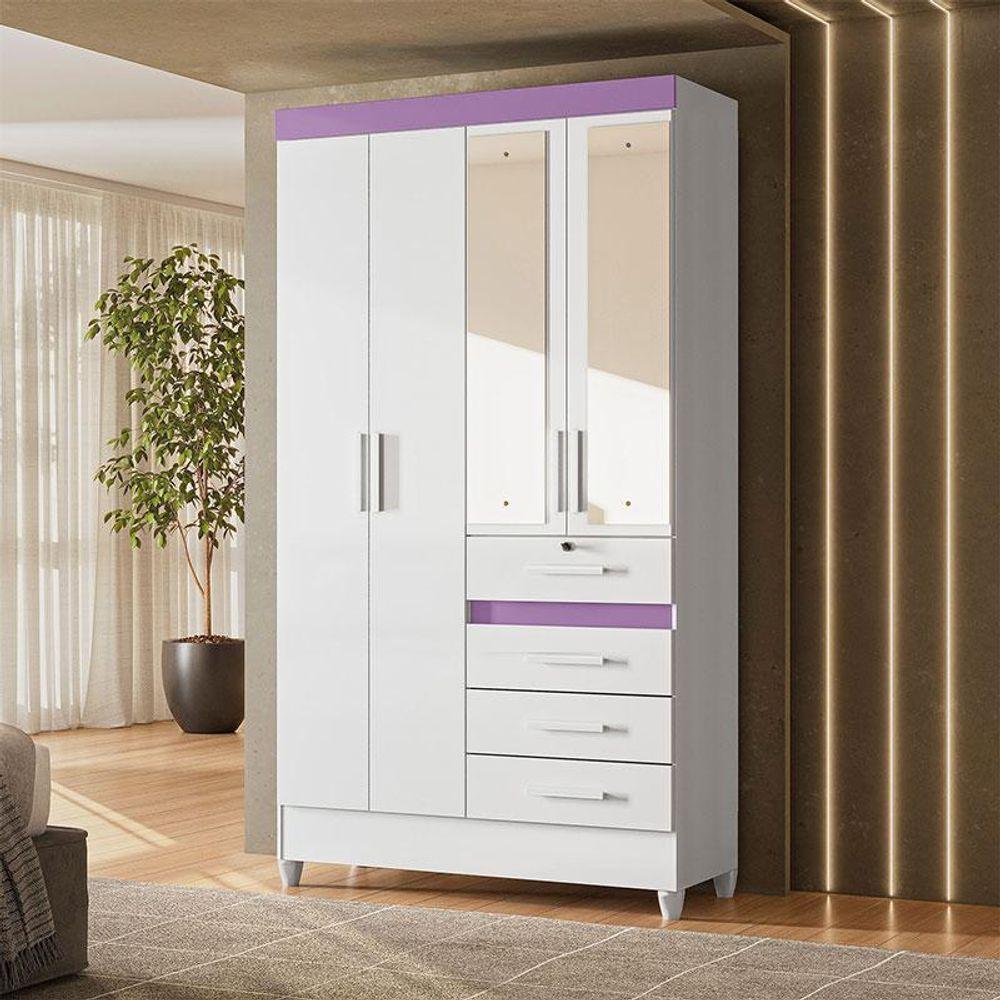 Guarda Roupa Infantil Ambiente Sobral 4 Portas Branco Flex Com Espelho - Moval - 4