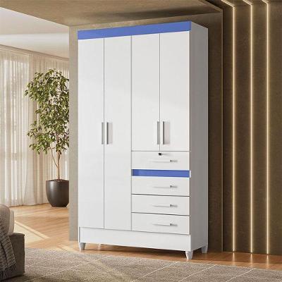 Guarda Roupa Infantil Solteiro Sobral 4 Portas Bater 4 Gavetas Branco Flex MDP Moval