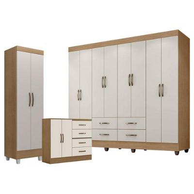 Guarda Roupa Casal Porto Com Cômoda 4 Gavetas 2 Portas E Armário Multiuso Lite Nature Off White – Leão