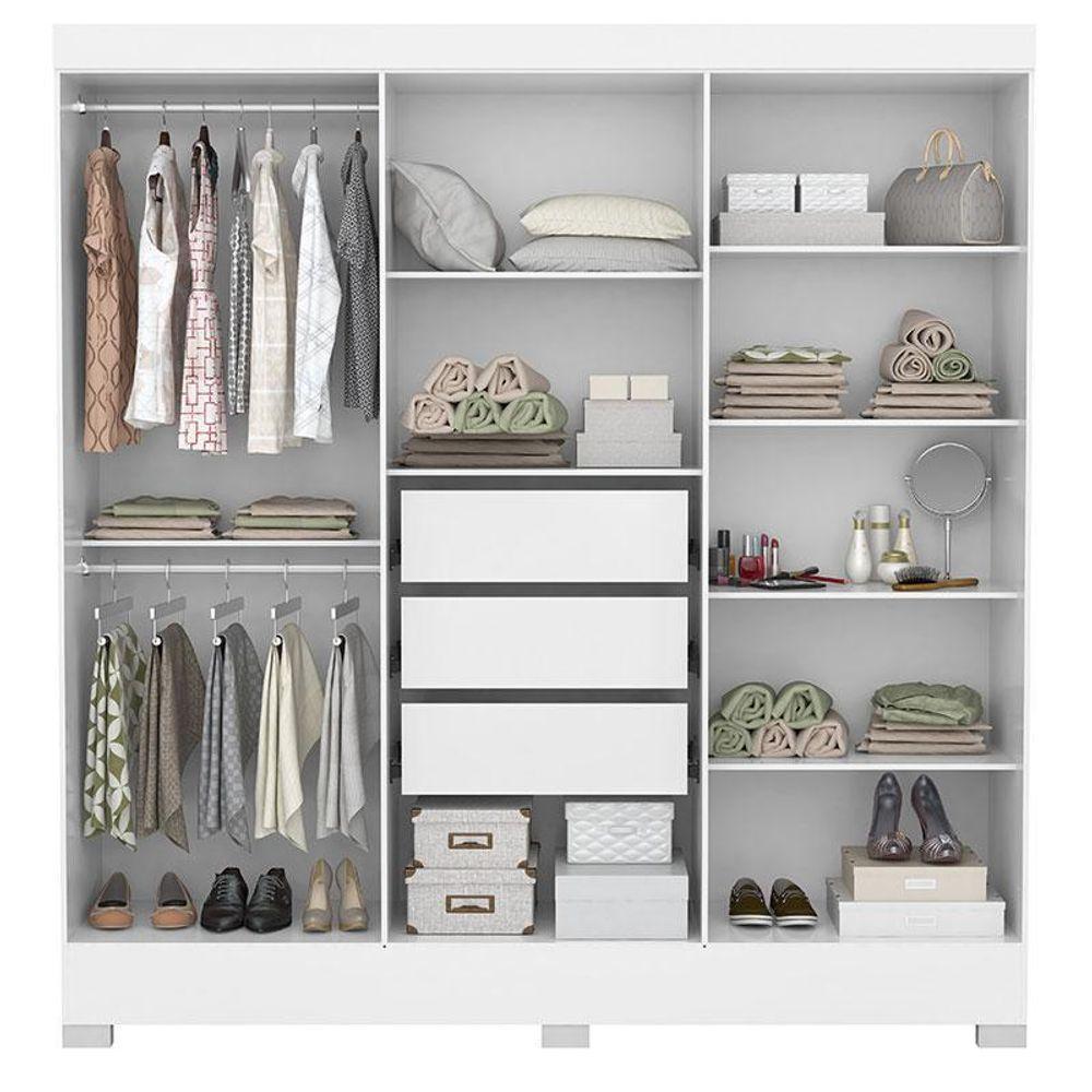 Guarda Roupa Casal Prático Branco Com Espelho - Demóbile - 3