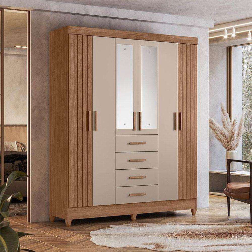 Guarda Roupa Solteiro Ambiente Aruba 6 Portas Carvalho Fendi Com Espelho - Moval - 1