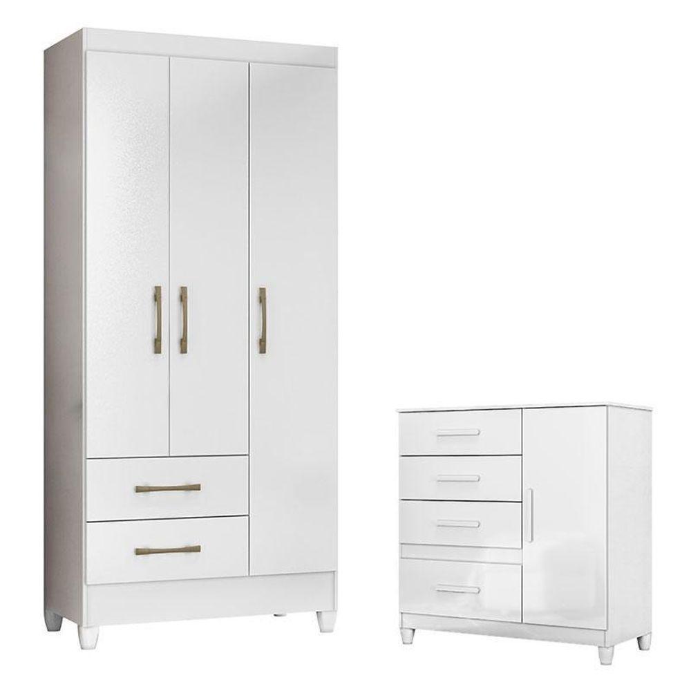 Guarda Roupa Infantil Lima E Cômoda Vênus Com Pés Branco Flex – Moval - 1